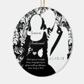 Weddenschap met een bruidsmeisje keramisch ornament (Links)