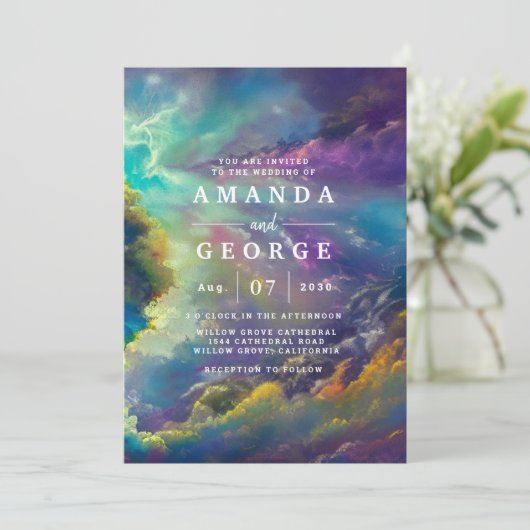 Weddenschap met fantastische paarse wolken kaart (Staand voorkant)