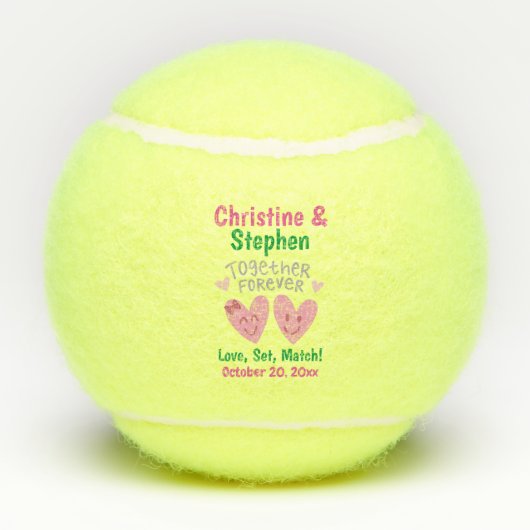 Weddenschap met forever Cartoon Hearts Favor Tennisballen (Achterkant)