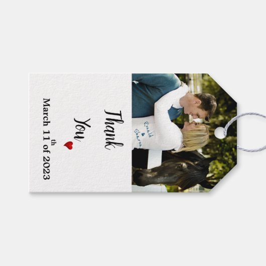 Weddenschap met foto cadeaulabel (Voorkant (Horizontaal))