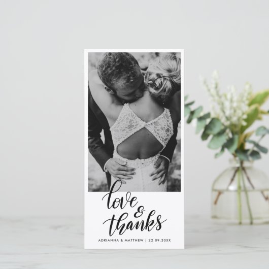 Weddenschap met handgeschreven liefde en Bedankt | (Staand voorkant)