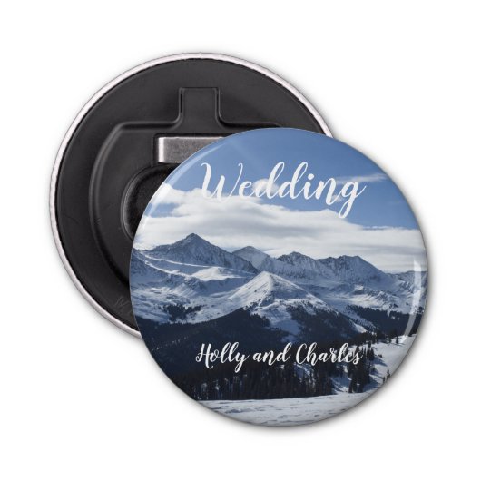 Weddenschap met het thema Atmospheric Snowy Mounta Button Flesopener (Voorkant)