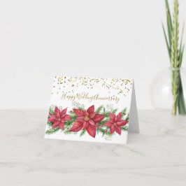 Weddenschap met Jubileum met de Poinsettias Feestdagen Kaart