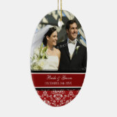 Weddenschap met kerstornament Red Damask Keramisch Ornament (Rechts)