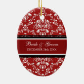 Weddenschap met kerstornament Red Damask Keramisch Ornament (Achterkant)