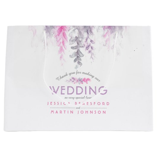 Weddenschap met paarse roze bloemen bedankt groot cadeauzakje (Voorkant)