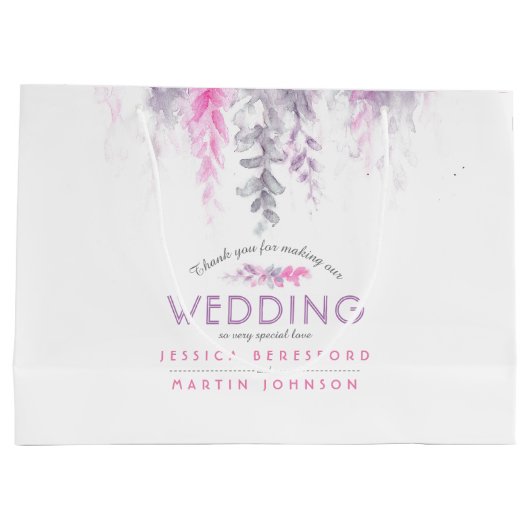 Weddenschap met paarse roze bloemen bedankt groot cadeauzakje (Achterkant)