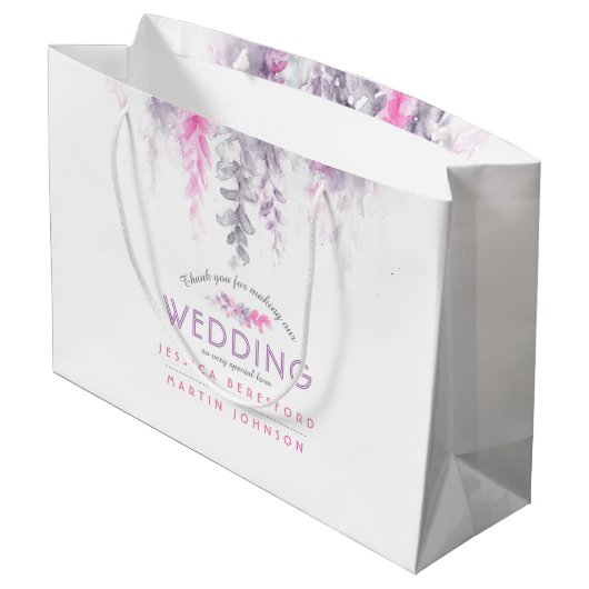 Weddenschap met paarse roze bloemen bedankt groot cadeauzakje (Achterkant Gekanteld)