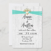 Weddenschap met Turquoise Ribbon op hout Kaart (Voorkant)