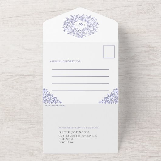 Weddenschap met witte bladeren Fotomaaltijd RSVP All In One Uitnodiging (Buitenkant)