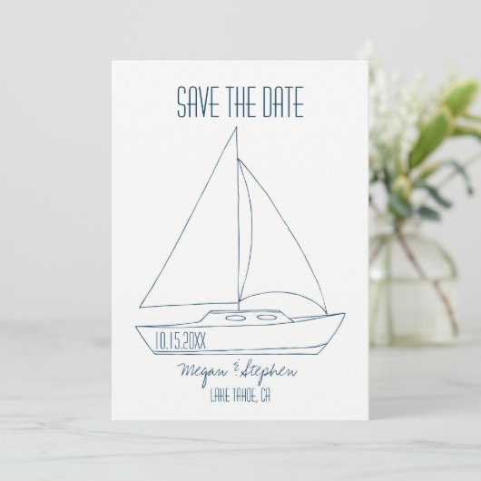 Weddenschap met zeilboot - Bewaar de datum Save The Date (Staand voorkant)