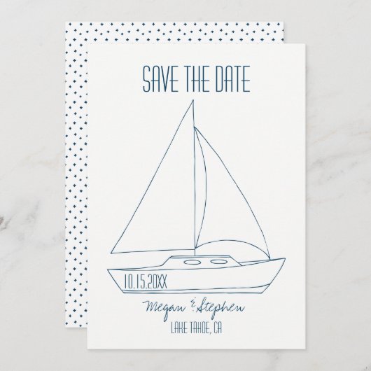 Weddenschap met zeilboot - Bewaar de datum Save The Date (Voorkant / Achterkant)