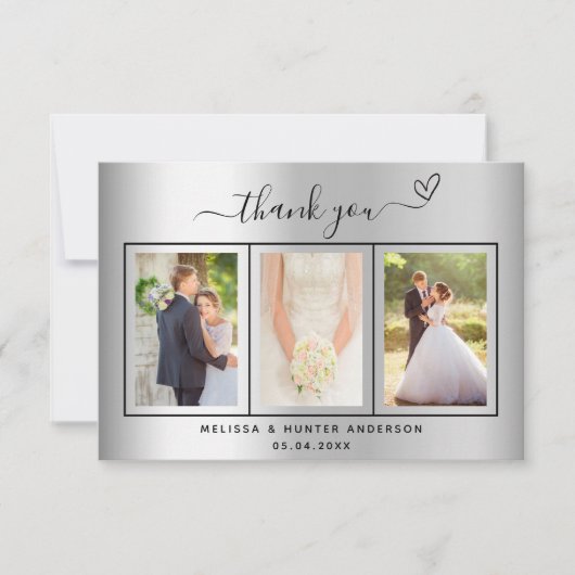 Weddenschap met zilveren foto, eenvoudig script el bedankkaart (Voorkant)