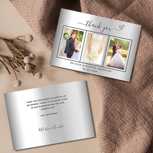 Weddenschap met zilveren foto, eenvoudig script el bedankkaart