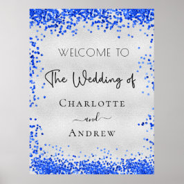 Weddenschap met zilverroyal blue confetti Welkom Poster