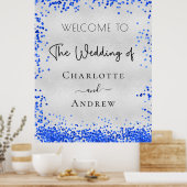 Weddenschap met zilverroyal blue confetti Welkom Poster (Keuken)