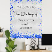 Weddenschap met zilverroyal blue confetti Welkom Poster (Thuiskantoor)