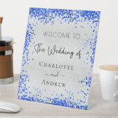 Weddenschap met zilverroyal blue confetti Welkom Reclamebord Met Voetstuk (Insitu)