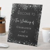 Weddenschap met zwarte zilverglitter reclamebord met voetstuk (Insitu)