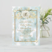 Weddenschap Mint Blauwgroen goudmarmer Roos Floral Kaart (Staand voorkant)