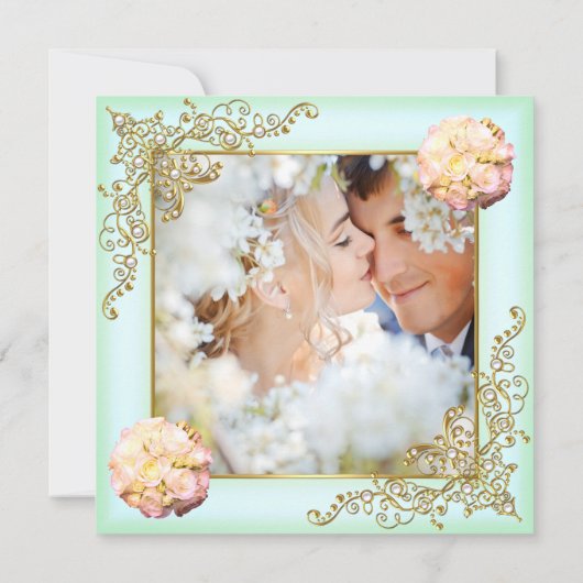 Weddenschap Mint Coral Champagne Gold Pearl Kaart (Achterkant)