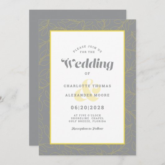 Weddenschap Modern Abstract Leaves Pattern Grey Ye Kaart (Voorkant / Achterkant)