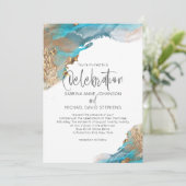 Weddenschap Modern Abstracte Aqua Gold Marble Kaart (Staand voorkant)