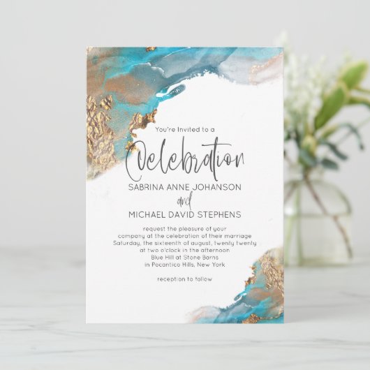 Weddenschap Modern Abstracte Aqua Gold Marble Kaart