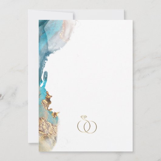 Weddenschap Modern Abstracte Aqua Gold Marble Kaart (Achterkant)