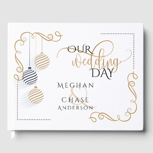 Weddenschap | Modern Black en Gold Baubles Gastenboek (Voorkant)