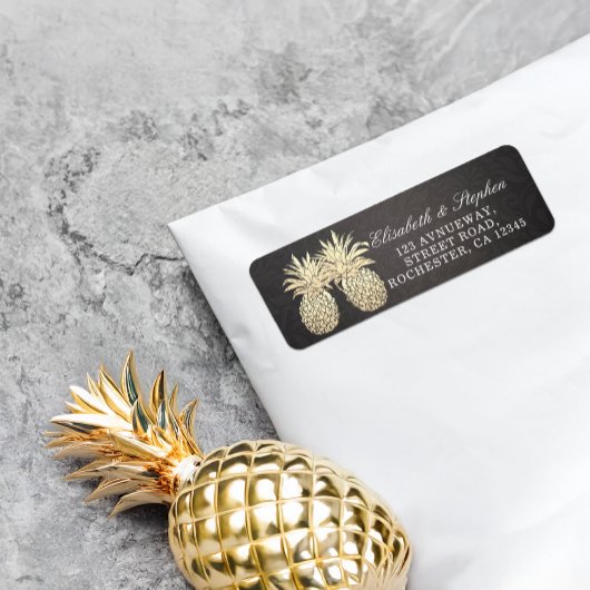 Weddenschap Modern Black Gold Pineapple Couple Etiket
