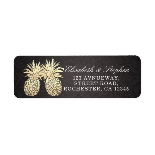 Weddenschap Modern Black Gold Pineapple Couple Etiket (Voorkant)
