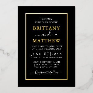 Weddenschap Modern Elegant Black White Gold Folie Uitnodiging