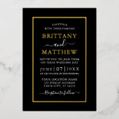 Weddenschap Modern Elegant Photo Black White Gold Folie Uitnodiging (Voorkant)