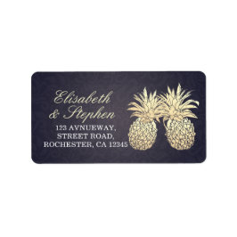 Weddenschap Modern Golden Pineapples Navy Blue Etiket