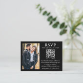 Weddenschap Modern Minimalist Foto Black QR RSVP Informatiekaartje (Staand voorkant)