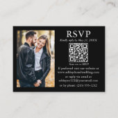 Weddenschap Modern Minimalist Foto Black QR RSVP Informatiekaartje (Voorkant)