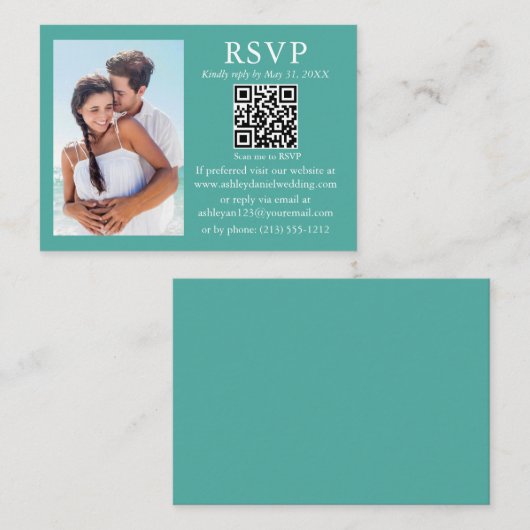 Weddenschap Modern Minimalist Foto Blauwgroen QR R Informatiekaartje (Voorkant / Achterkant)