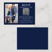 Weddenschap Modern Minimalist Foto Blue QR RSVP Informatiekaartje (Voorkant / Achterkant)