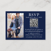 Weddenschap Modern Minimalist Foto Blue QR RSVP Informatiekaartje (Voorkant)