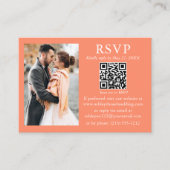 Weddenschap Modern Minimalist Foto Coral QR RSVP Informatiekaartje (Voorkant)