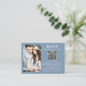 Weddenschap Modern Minimalist Foto Dusty Blue QR R Informatiekaartje (Staand voorkant)