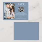 Weddenschap Modern Minimalist Foto Dusty Blue QR R Informatiekaartje (Voorkant / Achterkant)