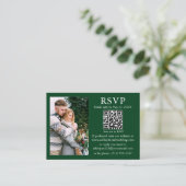 Weddenschap Modern Minimalist Foto Green QR RSVP Informatiekaartje (Staand voorkant)