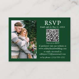 Weddenschap Modern Minimalist Foto Green QR RSVP Informatiekaartje