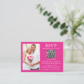 Weddenschap Modern Minimalist Foto Hot Pink QR RSV Informatiekaartje (Staand voorkant)