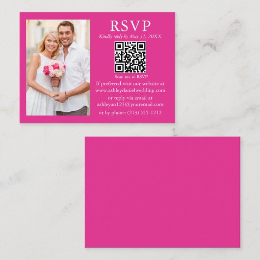 Weddenschap Modern Minimalist Foto Hot Pink QR RSV Informatiekaartje (Voorkant / Achterkant)