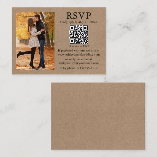 Weddenschap Modern Minimalist Foto Kraft QR RSVP Informatiekaartje (Voorkant / Achterkant)