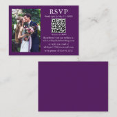 Weddenschap Modern Minimalist Foto Paars QR RSVP Informatiekaartje (Voorkant / Achterkant)