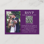 Weddenschap Modern Minimalist Foto Paars QR RSVP Informatiekaartje (Voorkant)